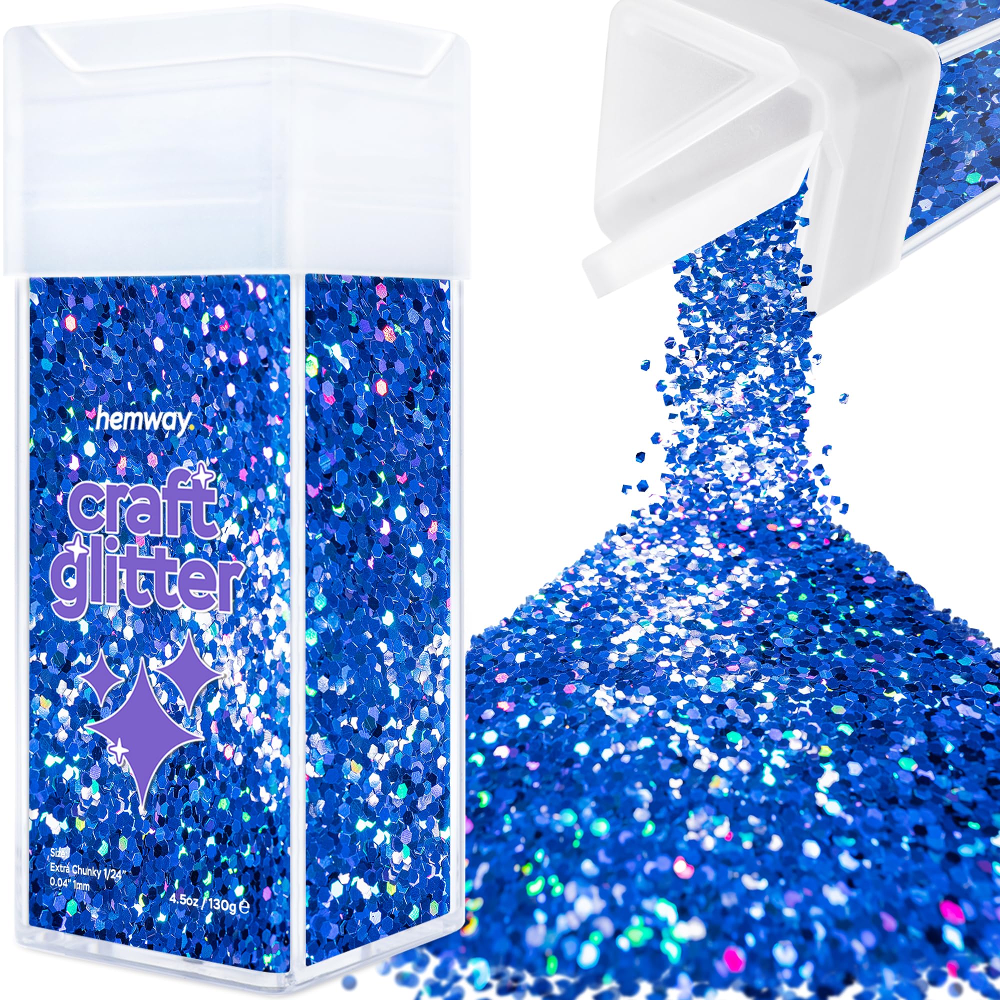 Hemway Glitter Shaker Sapphire Blue Holographic 110g Extra Chunky, Craft Glitter Shaker for Resin & Epoxy Crafts, Christmas Art Supplies, Nail, Body, Face, Eye, Festival, Crafting, Slime, Sparkle