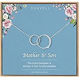 Suavell Mother Son Necklace. Sterling Silver Double Circle Necklace for Women. Mothers Day Gifts from Son. Mother Son Gifts f