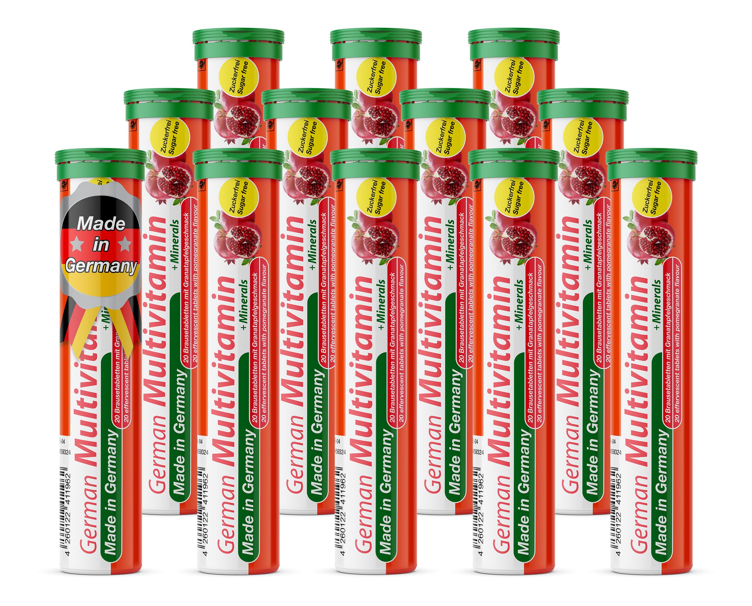 Multivitamin + Minerals - 12 x 20 effervescent Tablets - Pomegranate Flavor - T&D Pharma German Multivitamin + Minerals - Made in Germany