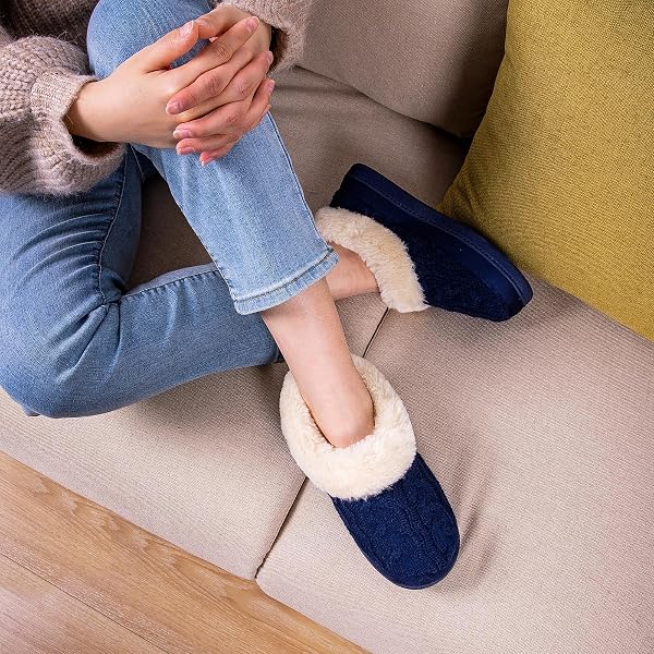 Dunlop Women's Fluffy Memory Foam Slippers – Comfy Indoor Knit Mules, Cozy House Shoes, Available In Multiple Colors - View #4