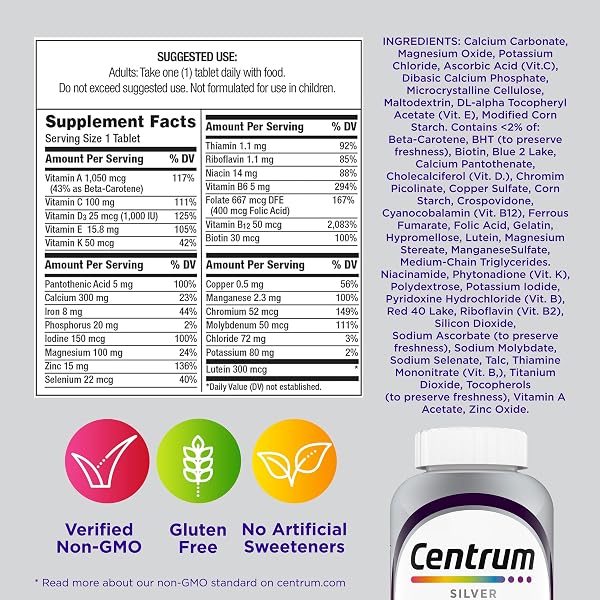 CENTRUM SILVER WOMEN’S MULTIVITAMIN FOR WOMEN 50 PLUS, MULTIVITAMIN/MULTIMINERAL SUPPLEMENT WITH VITAMIN D3, B VITAMINS, NON-GMO INGREDIENTS, SUPPORTS MEMORY AND COGNITION IN OLDER ADULTS – 100 CT