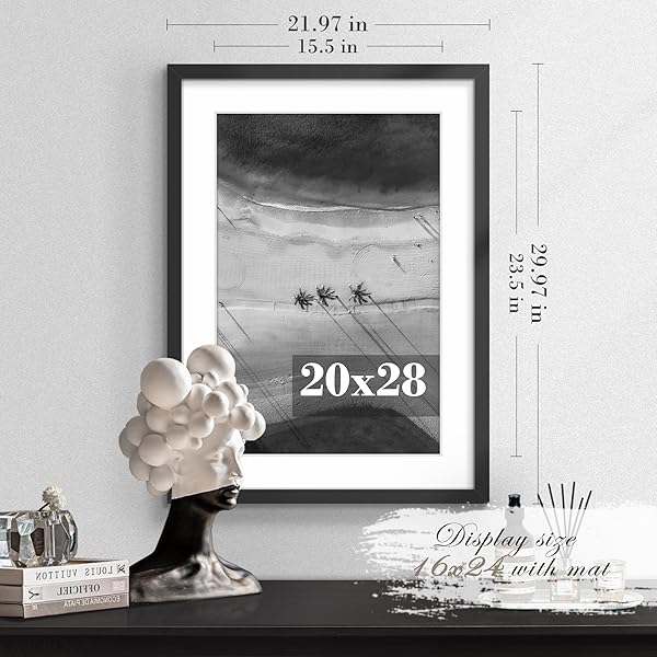 PEALSN 20X28 PICTURE FRAME SET OF 2, DISPLAY PICTURES 16 X 24 WITH MAT OR 20 X 28 WITHOUT MAT FOR WALL MOUNTING DISPLAY, POSTER FRAMES, BLACK