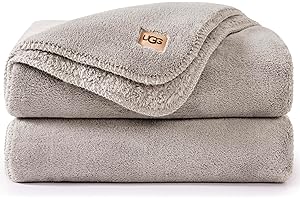 UGG Whitecap Plush Throw Blanket Fleece Soft Fluffy Throw Blankets for Couch or Bed, Home Decor, Luxury, Machine Washable, 50-inch x 70-inch, Light Grey Seal