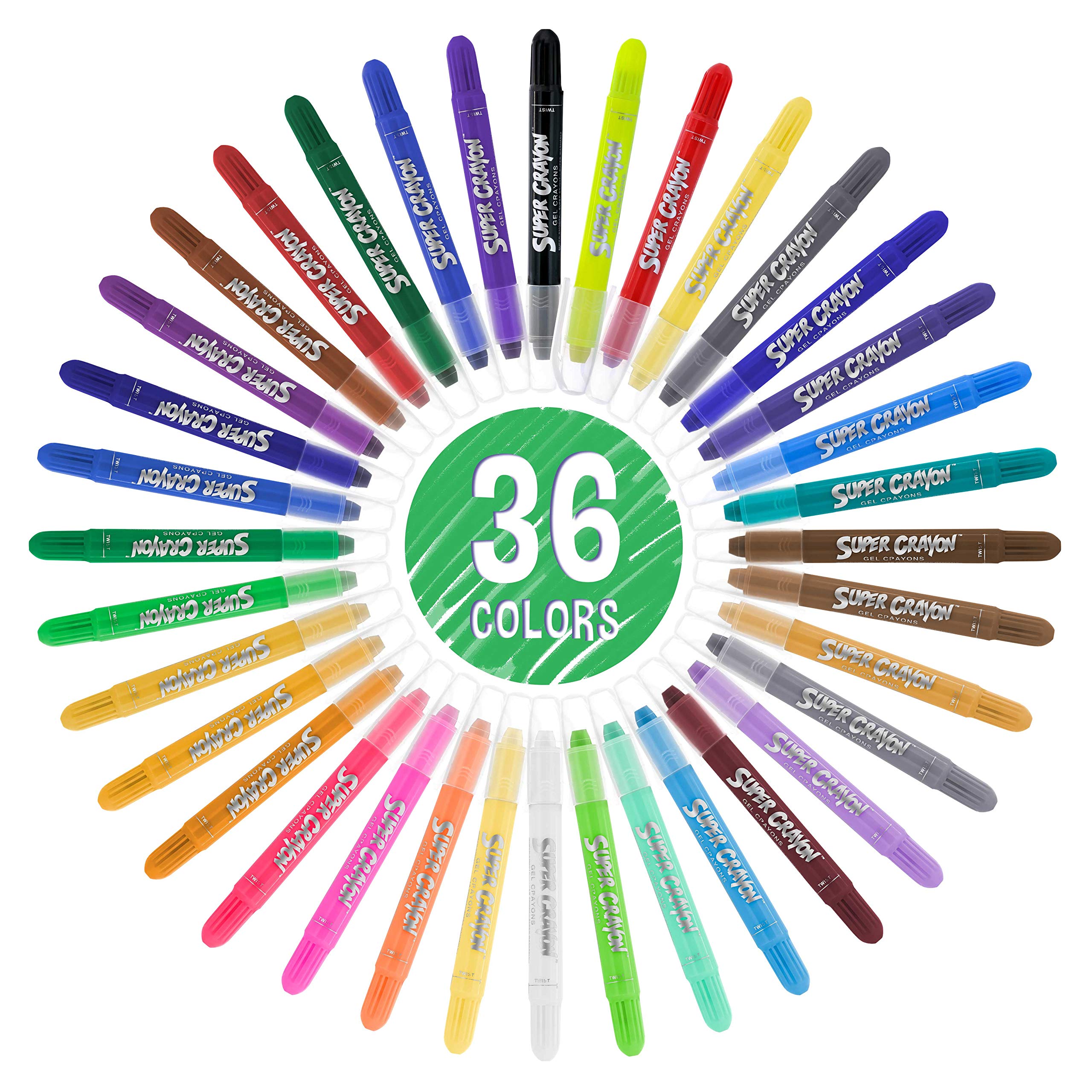 U.S. Art Supply Jumbo Twist Crayons for Toddlers Kids - Silky, Washable Gel Set of 36 Colors - Non Toxic Twist Up Easy Glide - Bright, Bendable, Blendable, Adult Coloring Books, Art Crafts