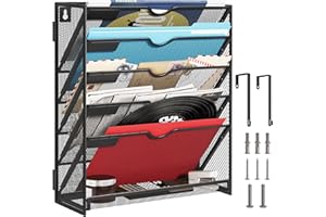 Lavatino 6-Tier Hanging File Organizer, Wall Mount File Holder for Mails Folders Papers Magazine Organization, Vertical Document Organizer for Office Home - Black