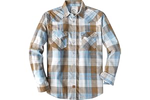 Dubinik® Flannel Shirt for Men Western Cowboy Pearl Snap Shirts for Men Long Sleeve Vintage Buttons Down Plaid Shirt