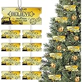Mizelu 30 Set Christmas Polar Golden Wooden Tickets, North Pole Train Ticket Ornaments with Bells and Ropes, Christmas Believe Train Decoration for Xmas Holiday Party Favor Supplies (Golden)