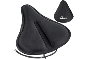 BOBILIFE Thick & Wide Gel Bike Seat Cushion Cover Pad with Rainproof Cover - Comfortable Silicone Gel Memory Foam Bicycle Saddle Seat Cushion Cover Pad with UV Protection Waterproof Cover