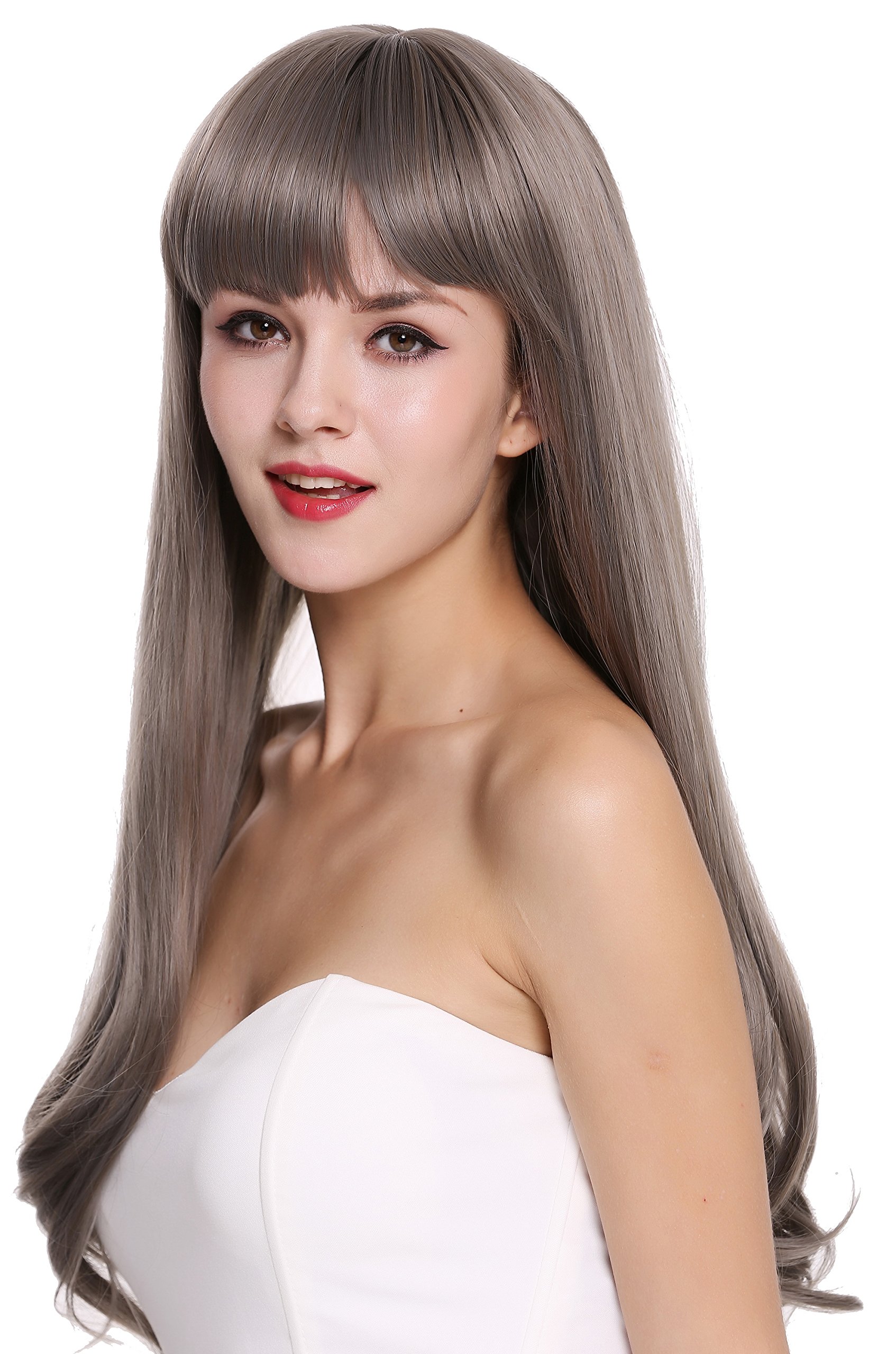 WIG ME UP - C8135-8AT10A Quality women's wig lady very long sleek fringe brown grey mix