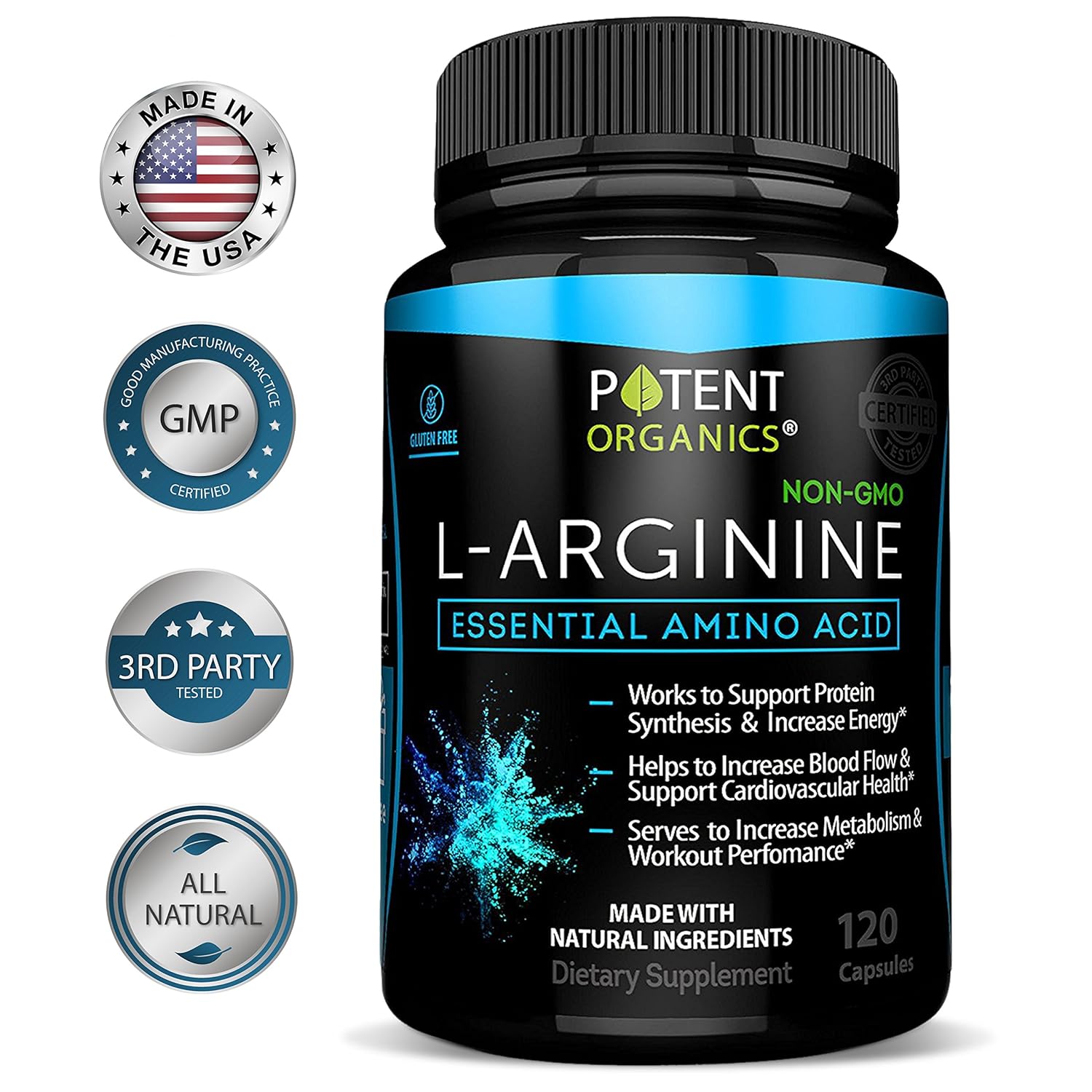 LArginine Essential Amino Acid 120 Vegetarian Capsules For Muscle, Heart and