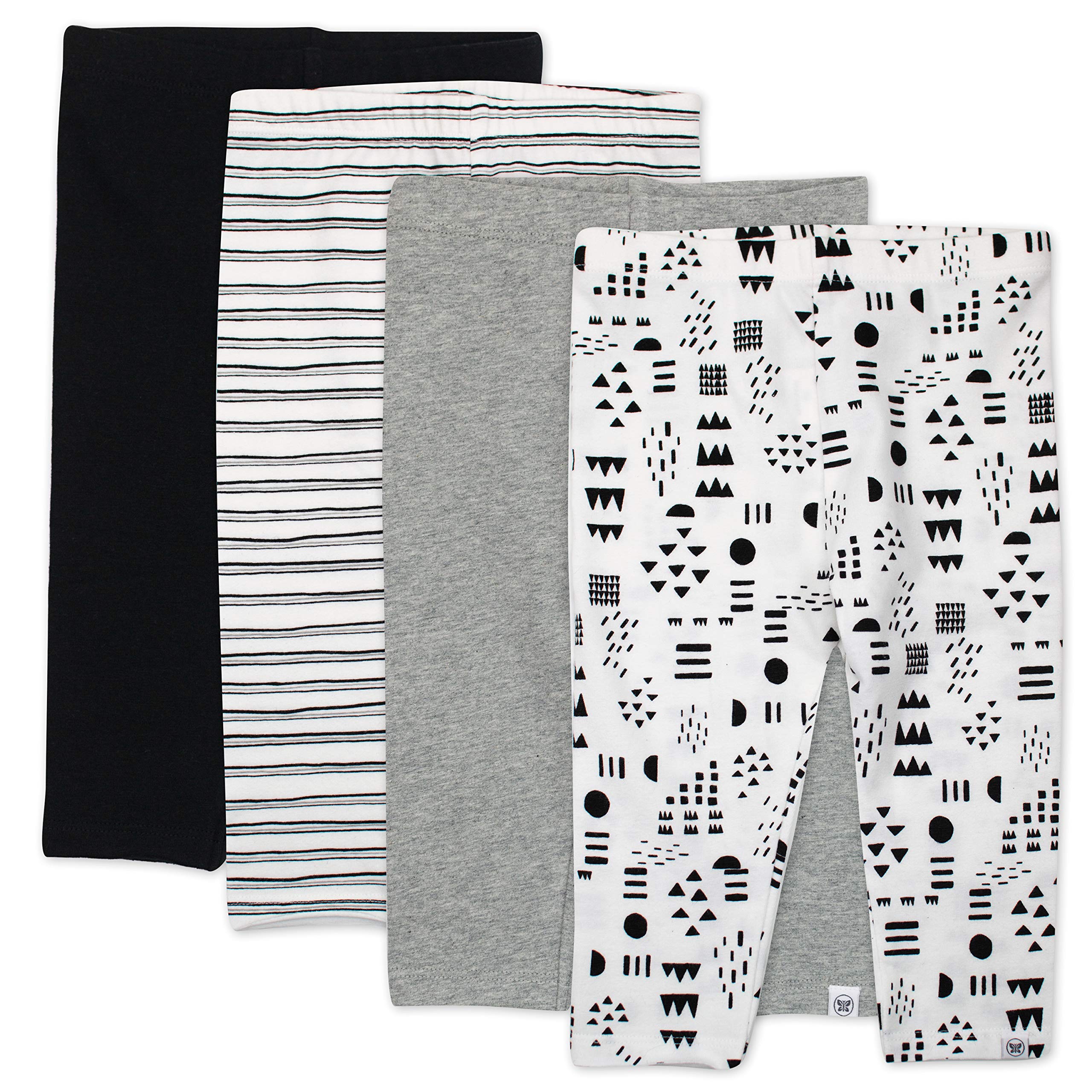HonestBaby Multipack Leggings Skinny, Flare and Cargo Pants Organic Cotton for Infant Baby Girls, Toddlers, Little Kids, Pattern Play, 12 Months