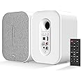 PyleUsa Desktop Bluetooth Bookshelf Speakers, 50 Watt MAX HiFi Studio Monitor Desk Stereo Active and Passive Speaker System, Built-in Digital Audio Amplifier,Smartphone and PC Compatible-PBKST33,White