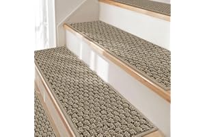 JSEI Stair Treads for Wooden Steps, 14 Pack 9" X 28" Non-Slip Machine Washable Carpet Stair Treads with TPE Backing, Soft Indoor Stair Rug Runner for Kids Elders & Pets, 100% Polyester, Beige - 1