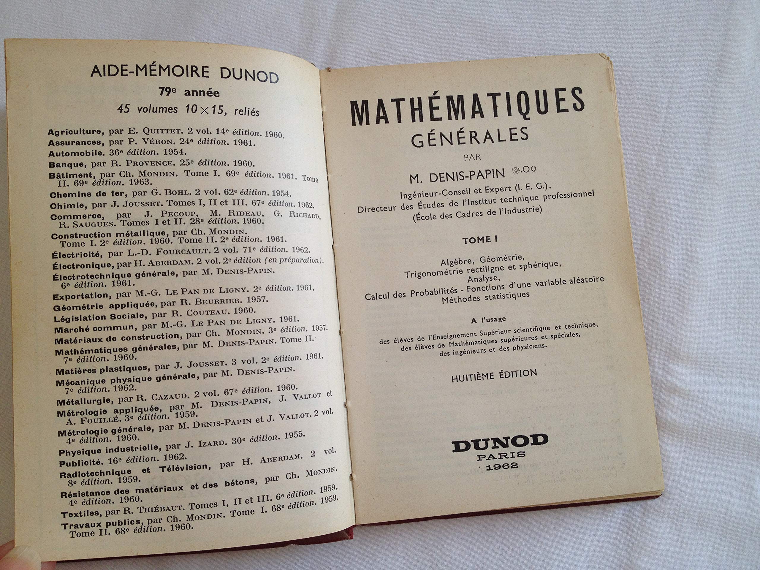 Amazonfr Mathématiques Générales Tome 1 M Denis Papin - 
