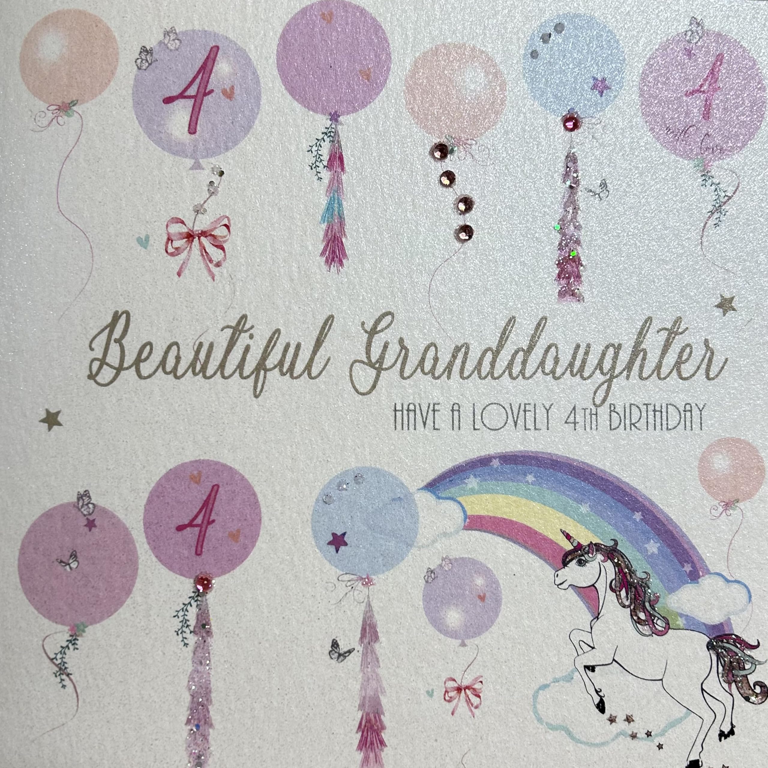 White Cotton Cards"Happy Birthday to A Very Beautiful Granddaughter" Handmade 4Th Birthday Card, GA4-GD