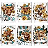 TecUnite 6 Pcs Highland Cow Kitchen Towels Set Funny Highland Cattle Tea Towels Absorbent Sunflower Dish Towels Western Farm Cattle Hand Towel for Cleaning Drying Women Mom Housewarming Gifts Decor