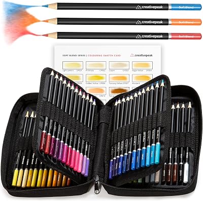 Creativepeak 72 Colour Soft Wax Pencil Set with Swatch Card & Zip Case