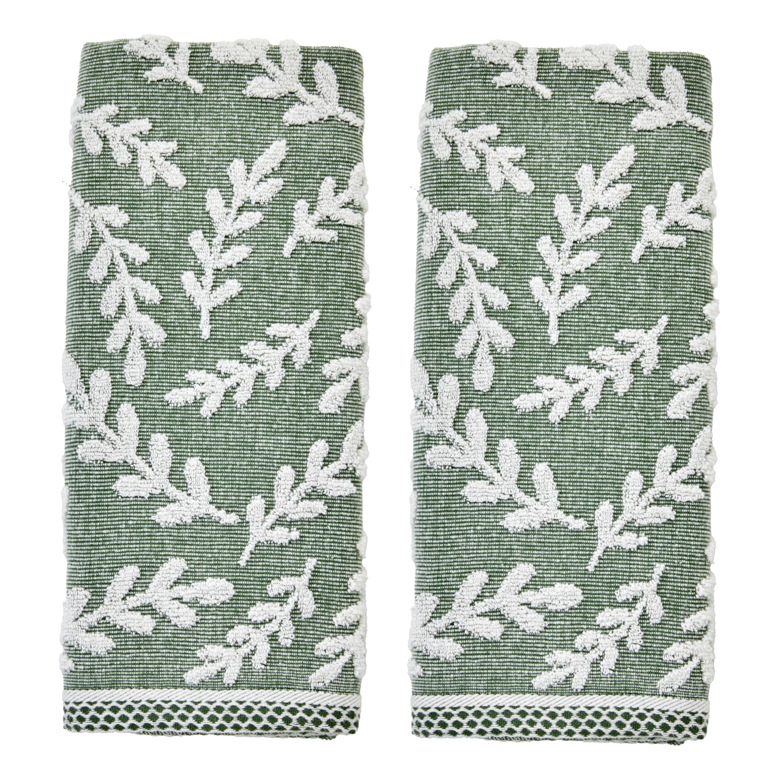 SKL Home Autumn/Fall Leaf Sprig 100% Cotton Jacquard 2pc Hand Towel Set, Reversible, Soft & Absorbent, Farmhouse/Everyday, Decorative for Bath/Kitchen/Bar & Gift, Spruce Image