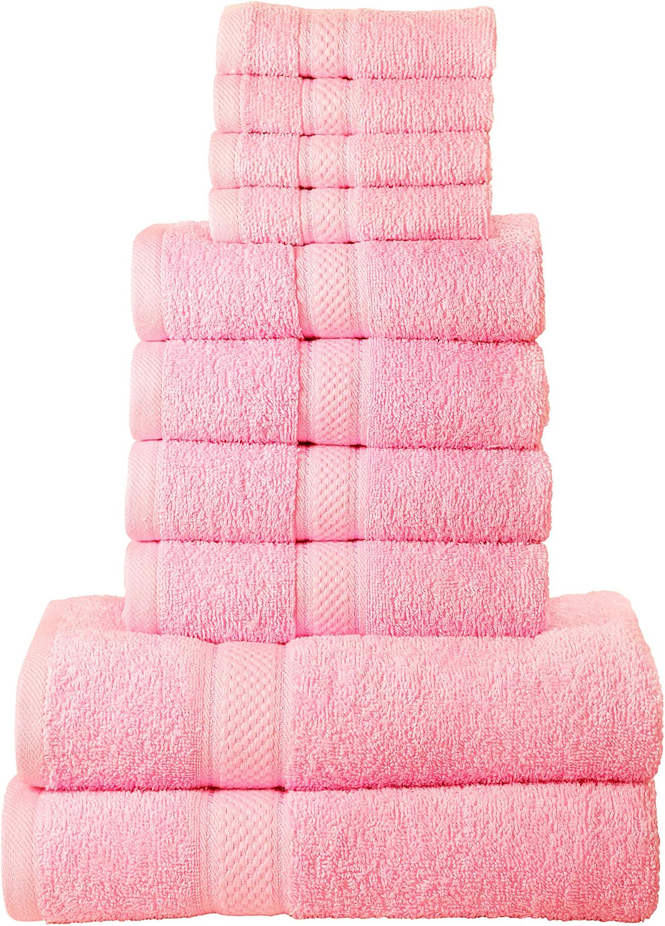 Todd Linens 10-Piece Towels Bale Gift Set – 500 GSM Double Looped Cotton, 4 Hand, 4 Face, 2 Bath | Pink Bathroom Accessories
