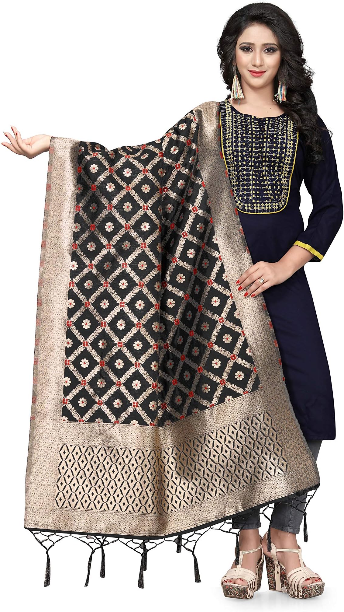 Maruti Online Store Women's Poly Silk Banarasi Dupatta in Length:- 2.3 Mtr Width:- 36"