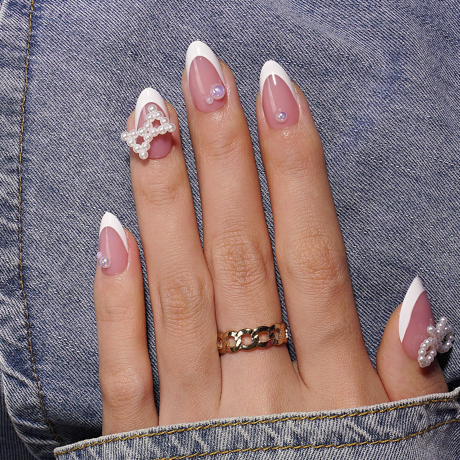 Canvalite French Tip Press on Nails Short Gel Nail Tips - 300Pcs Pre-Colored Quick and Easy Press on Nails Almond Fake Nails with Designs DIY Gel French Tip Nails, Pink White - Image 3