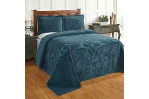 Better Trends Ashton Collection 100% Cotton Chenille Bedspread Medallion Design Twin Size Floral Design Bed Cover in Teal - Tufted Cotton Bedspreads, Lightweight Bedspread & Coverlets