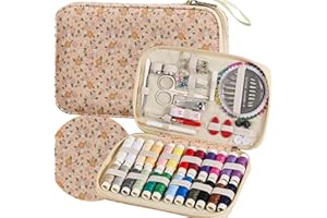 BOBODE Sewing Project Kits Floral Pattern Sewing Kit with 130PCS Sewing Supplies Accessories,Printing Sewing Set with Zipper Sewing Supplies Case,for Travel Emergency, Home