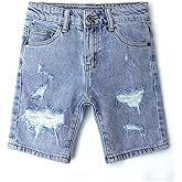 KIDSCOOL SPACE Baby Little Big Boys Denim Shorts,Elastic Waistband Inside Ripped Holes Jeans Summer Wear
