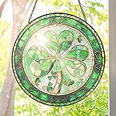 FLAGWIX Christmas Irish Gifts for Women Men - 100% Stained Glass Hanging Suncatcher 6 in - Birthday Christmas Irish Decorations for Family Friends, Shamrock Home Decor, St Patricks Day Decorations