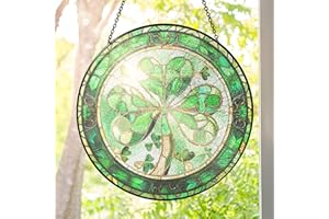 FLAGWIX Christmas Irish Gifts for Women Men - 100% Stained Glass Hanging Suncatcher 6 in - Birthday Christmas Irish Decorations for Family Friends, Shamrock Home Decor, St Patricks Day Decorations