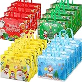 Abbylike 48 Pcs Large Christmas Gift Bags 15.16 x 12.2 x 7.87 Tote Treat Bag with Handles Reusable Non Woven for Holiday Xmas Party
