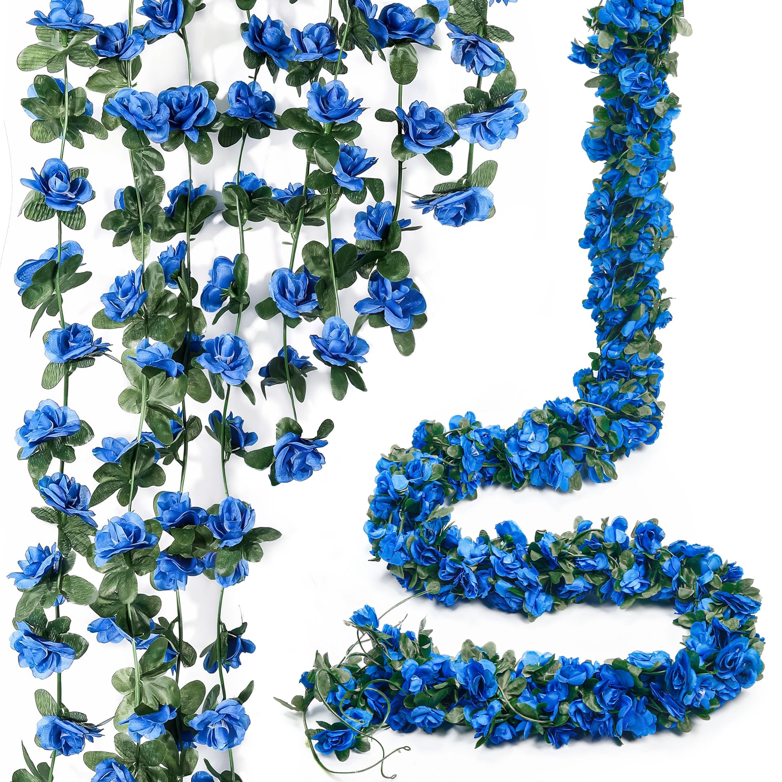 Photo 1 of Miracliy 5Pcs 41FT Blue Flower Garland Artificial Rose Arch Vines Fake Spring Floral Garland for Flower Wall Backdrop Wedding Mothers Day Garden Tea Party Decoration