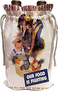 3dRose BLN Vintage World War I and World War II Posters - Vintage Plant a Victory Garden Our Food is Fighting WPA Poster - Wine Bag (wbg_149469_1)