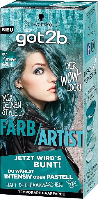 Schwarzkopf Got2b Farb/Artist Haarfarbe, 097 Mermaid Grün, 3er Pack (3 x 80 ml)