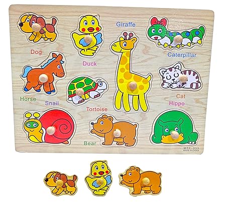 Popsugar Cute Animals Wooden Puzzles with Knobs for Toddler and Kids | Educational, Shape Sorter, Learn Animals