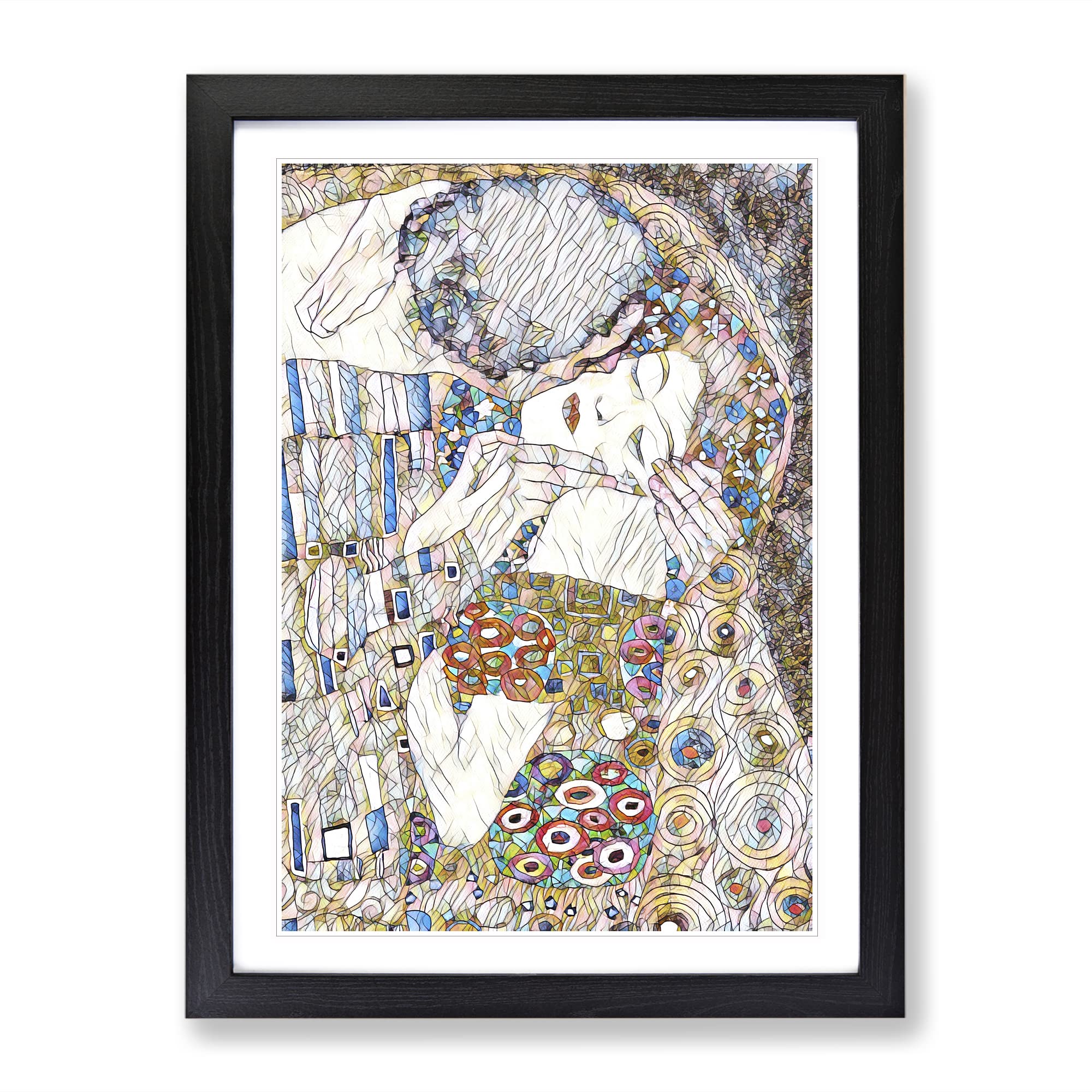 Gustav Klimt The Kiss No.4 Modern Bg Framed Wall Art Print, Ready to Hang Picture for Living Room Bedroom Home Office Décor, Black A4 (34 x 25 cm)