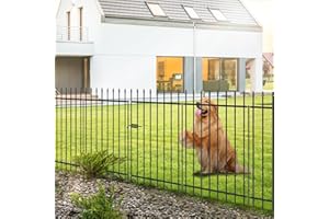 FOREHOGAR Metal Garden Fence with Gate 42 in H x 11.5 ft L, 1 Gate + 4 Panels Border Fence Panels Animal Barrier for Dogs, No Dig Garden Fencing for Yard Patio Flower Bed Lawn Outdoor, Black