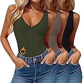 Sweetyweee 3 Pack Women's Thermal Tank Tops Fleece Lined Reversible Sleeveless Ribbed Undershirts V Neck or U Neck Base Layer