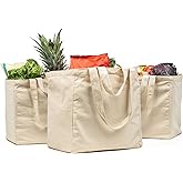 VeraMia Canvas Grocery Bag 3pc XL Set with Real Pockets, Long Shoulder Strap and Short Handle. Heavy Duty, Foldable, Washable