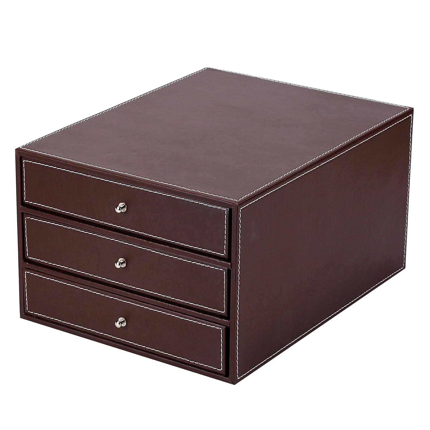 MyGift Executive 3-Drawer Leatherette Office Filing Document Cabinet Drawer Box, Brown