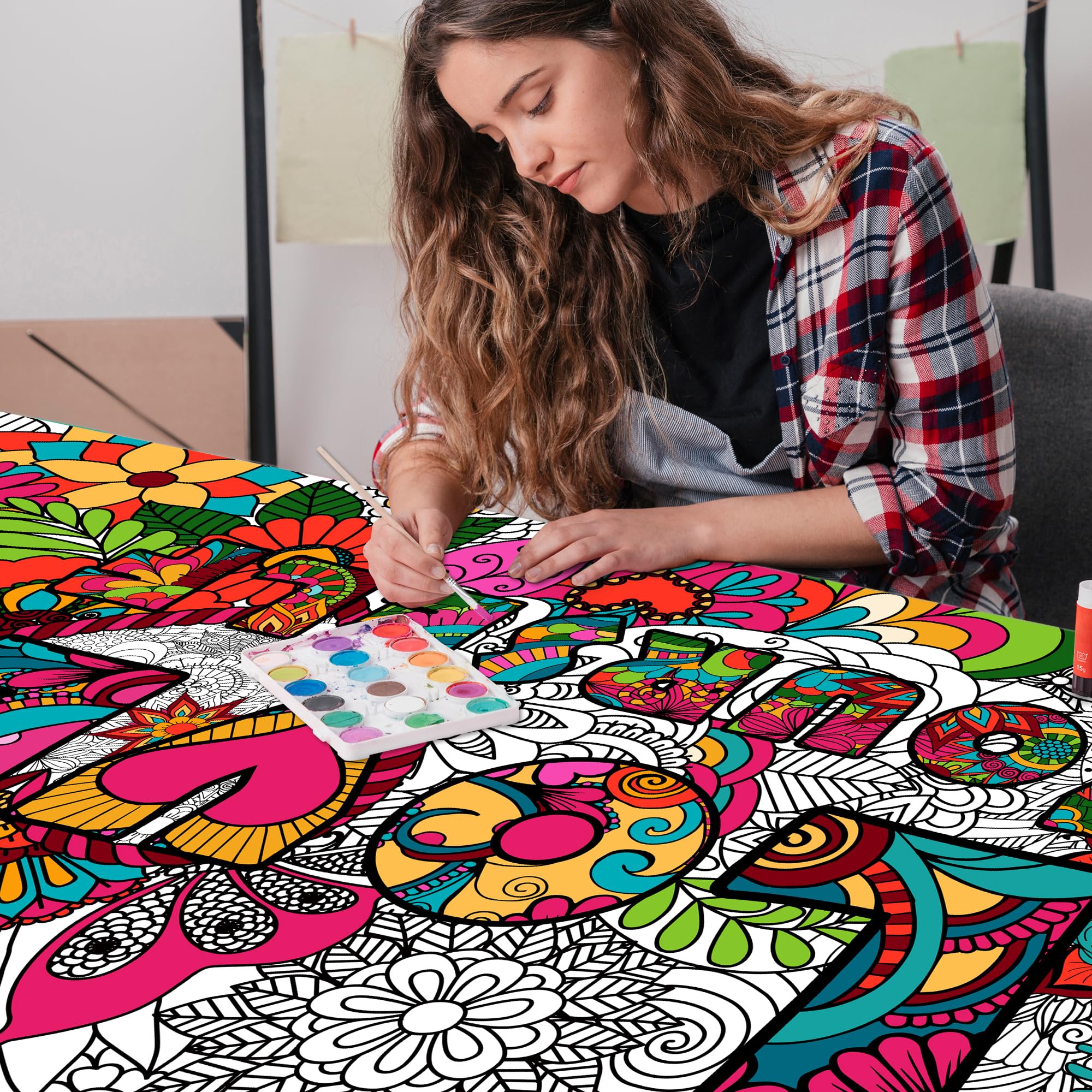 OHOME Mandala Giant Coloring Poster/Tablecloth - 30 x 72 Inch Jumbo Paper Coloring Banner for Adults Kids Teens Coloring Books Bulk Coloring Pages for Wall Craft Arts School Classroom Supplies