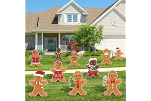 AnyDesign 10Pcs Christmas Yard Signs with Stakes - Gingerbread Man and Other Holiday Designs for Lawn, Patio, Pathway Decor