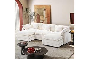 HANHERRY 113.4" Modular Sectional Sofa,U Shaped Couch for Living Room,Modern Deep Seat Sofa 3 Seater Chenille Fabric Comfy Cloud Couches with Throw Pillows & Movable Ottoman