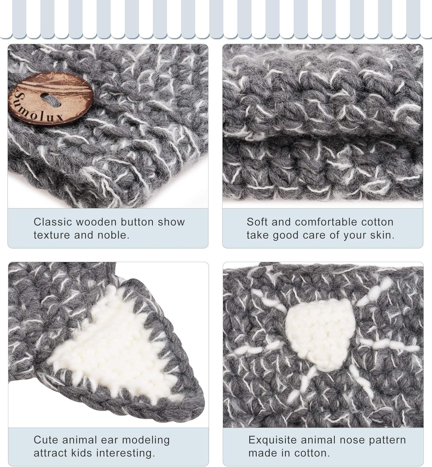 Sumolux Winter Kids Warm Cat Animal Hats Knitted Coif Hood Scarf Beanies for Autumn Winter: Clothing