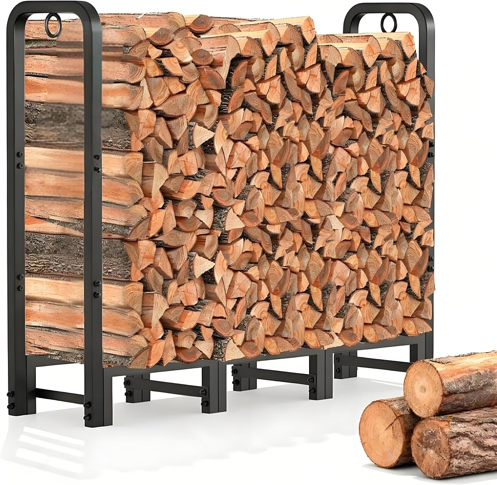 Amagabeli Log Rack 72x46cm with 4 Tools Wrought Iron Firewood Holder