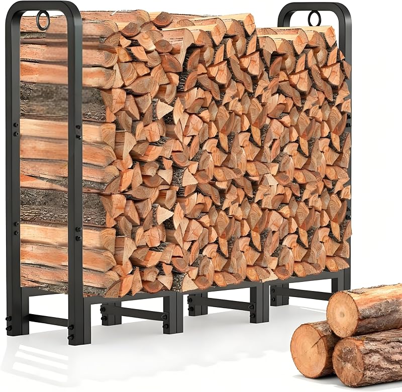 Amagabeli Log Rack 72x46cm with 4 Tools Wrought Iron Firewood Holder