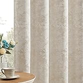 Beauoop Beige Floral Jacquard Blackout Curtains 84 Inches Long 2 Panels for Bedroom Living Room Taupe Flower Chenille Room Da