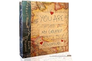 Holoary Self Adhesive Page Photo Album with Metallic Pen Magnetic Self-Stick Scrapbook for 3x5 4x6 5x7 6x8 8x10 Hand Made DIY 40 pages Albums, Printed Kraft Paper Cover Old Map Adventure Memory Book