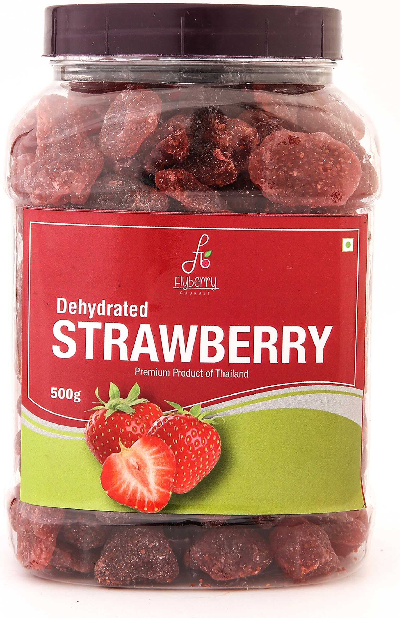 Flyberry Gourmet Dried Strawberry 500g | Vegan | Non GMO| Gluten Free| No Added Sugar| Strawberry Dried, Frozen 500g in Glass Jar