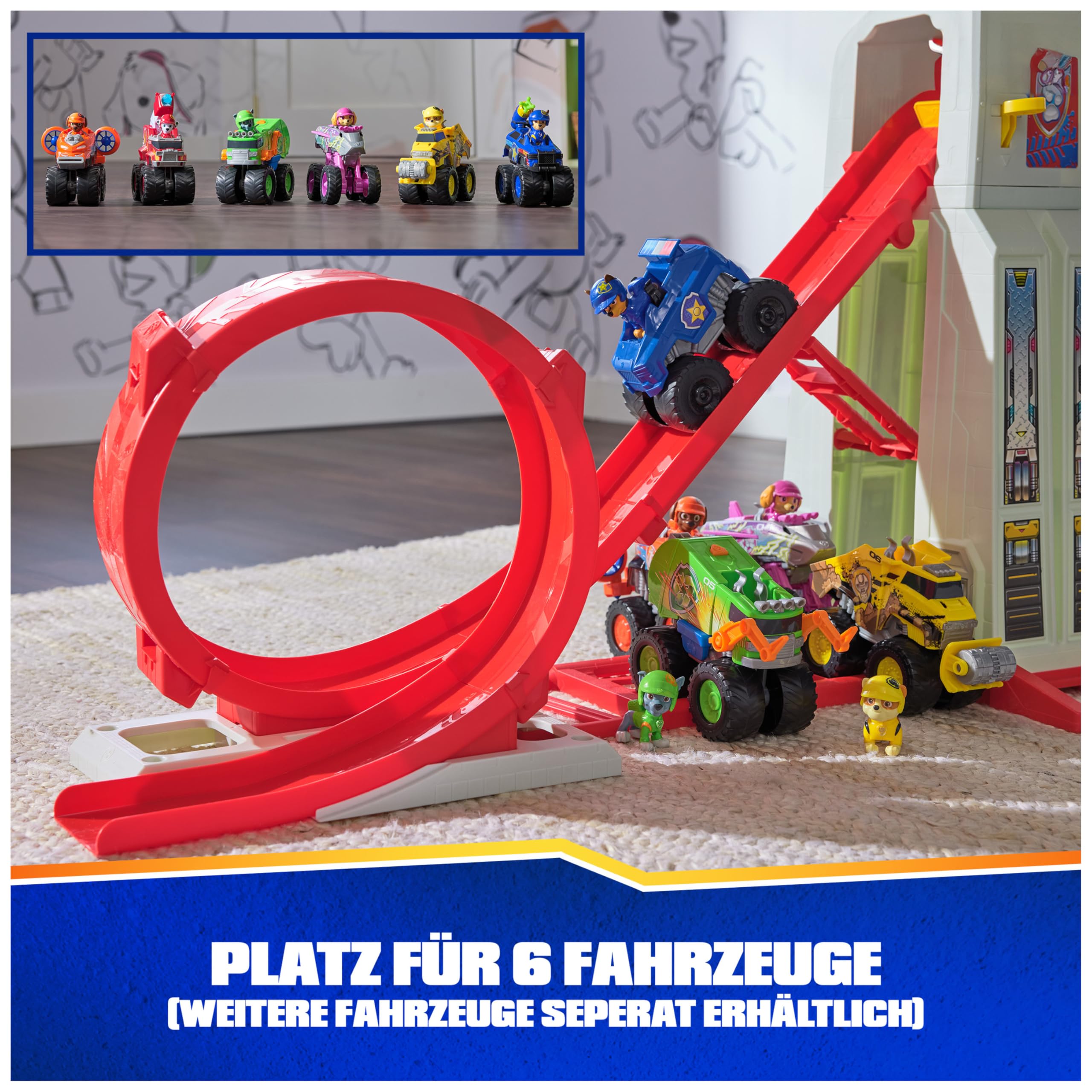 PAW Patrol: Rescue Wheels Super Loop Tower HQ, with Light, Sound, Vehicle Launcher, Chase Action Figure & Toy Truck, Kids Toys for Boys & Girls Age 3+